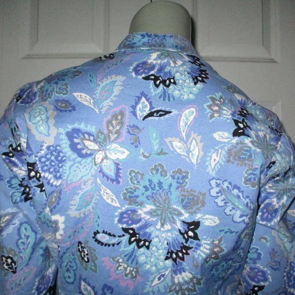SIGRID OLSEN Blue Floral Pattern Button Shirt 3/4 Sleeves - Picture 5 of 7